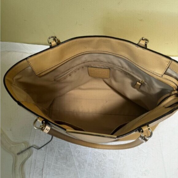 Coach Madison East West Saffiano Leather Tote Shoulder Bag Shopper Tan Neutral - Picture 11 of 15